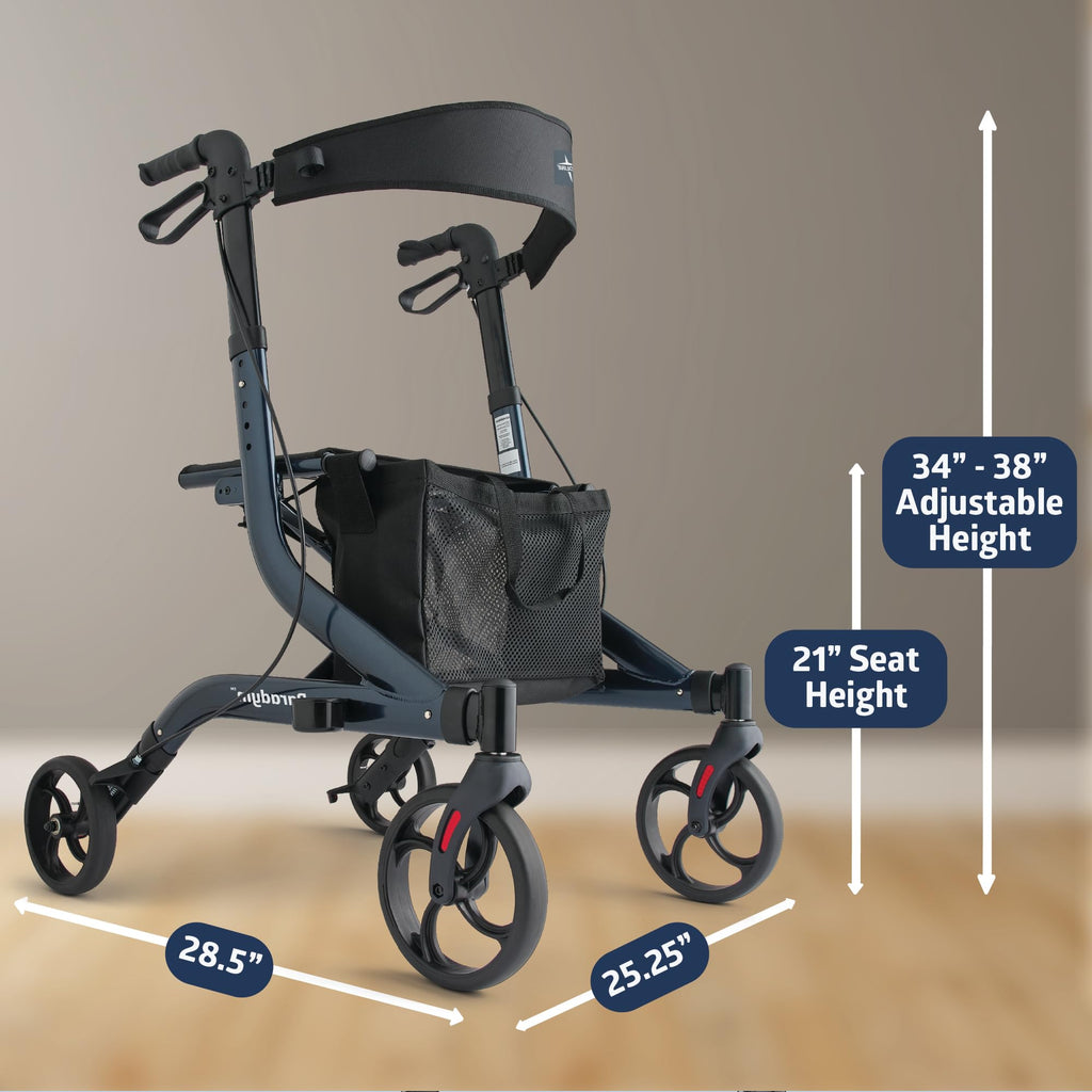Aluminum Foldable Rollator with Backrest, 300 lbs. Capacity, Navy R71261
