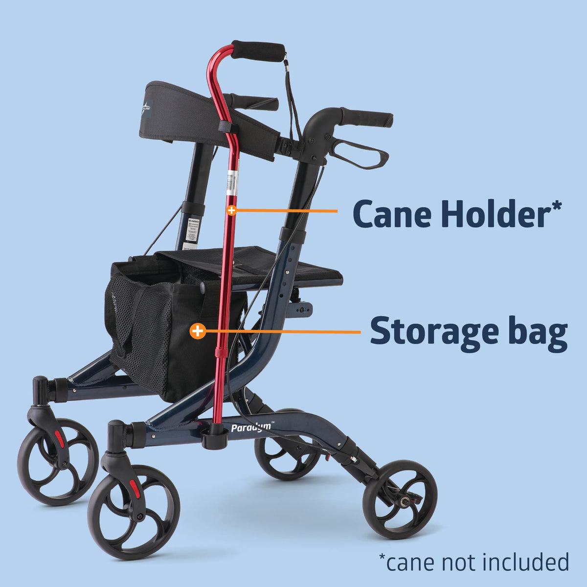 Aluminum Foldable Rollator with Backrest, 300 lbs. Capacity, Navy R71261