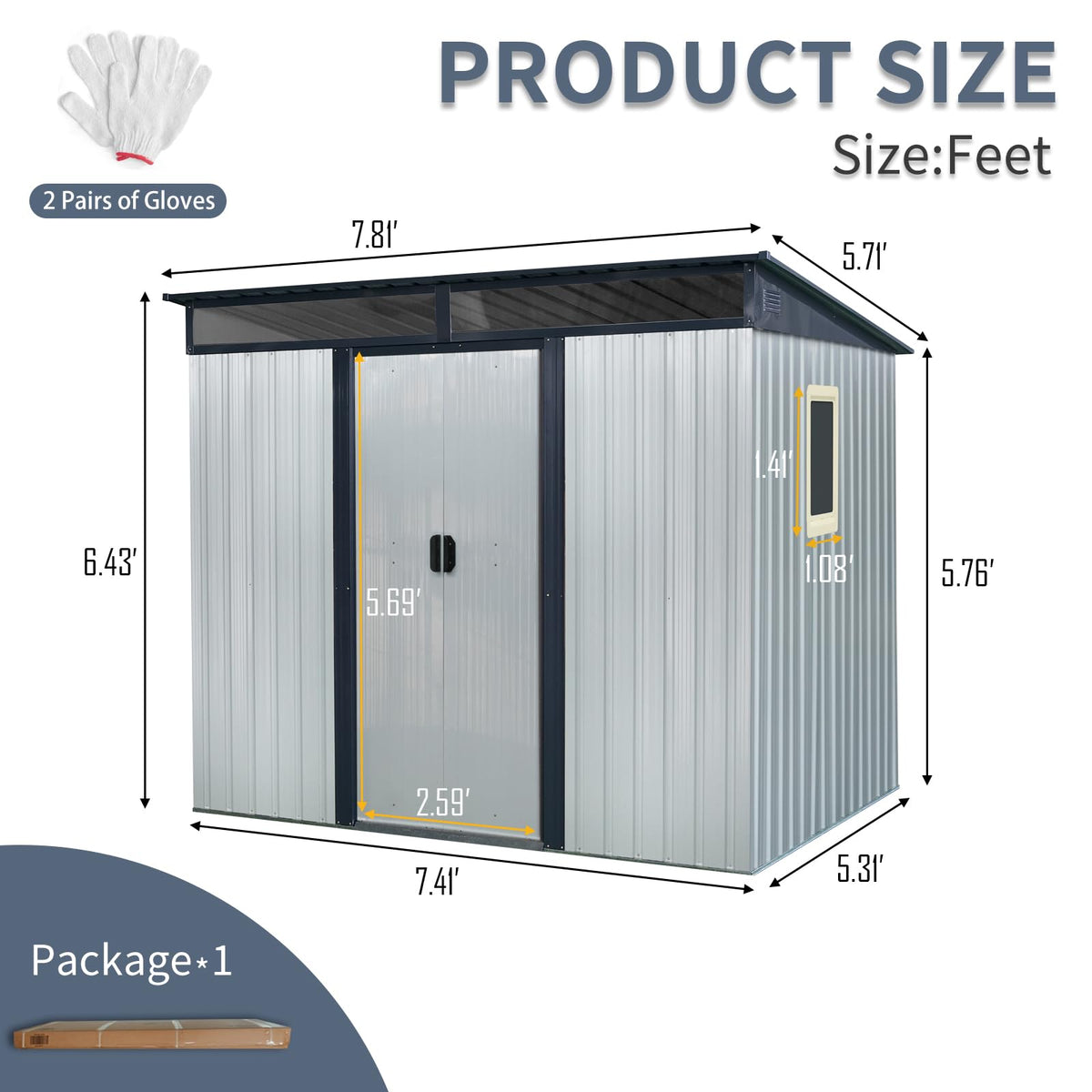 8 x 6 FT Metal Storage Shed with Lockable Sliding Doors H537086