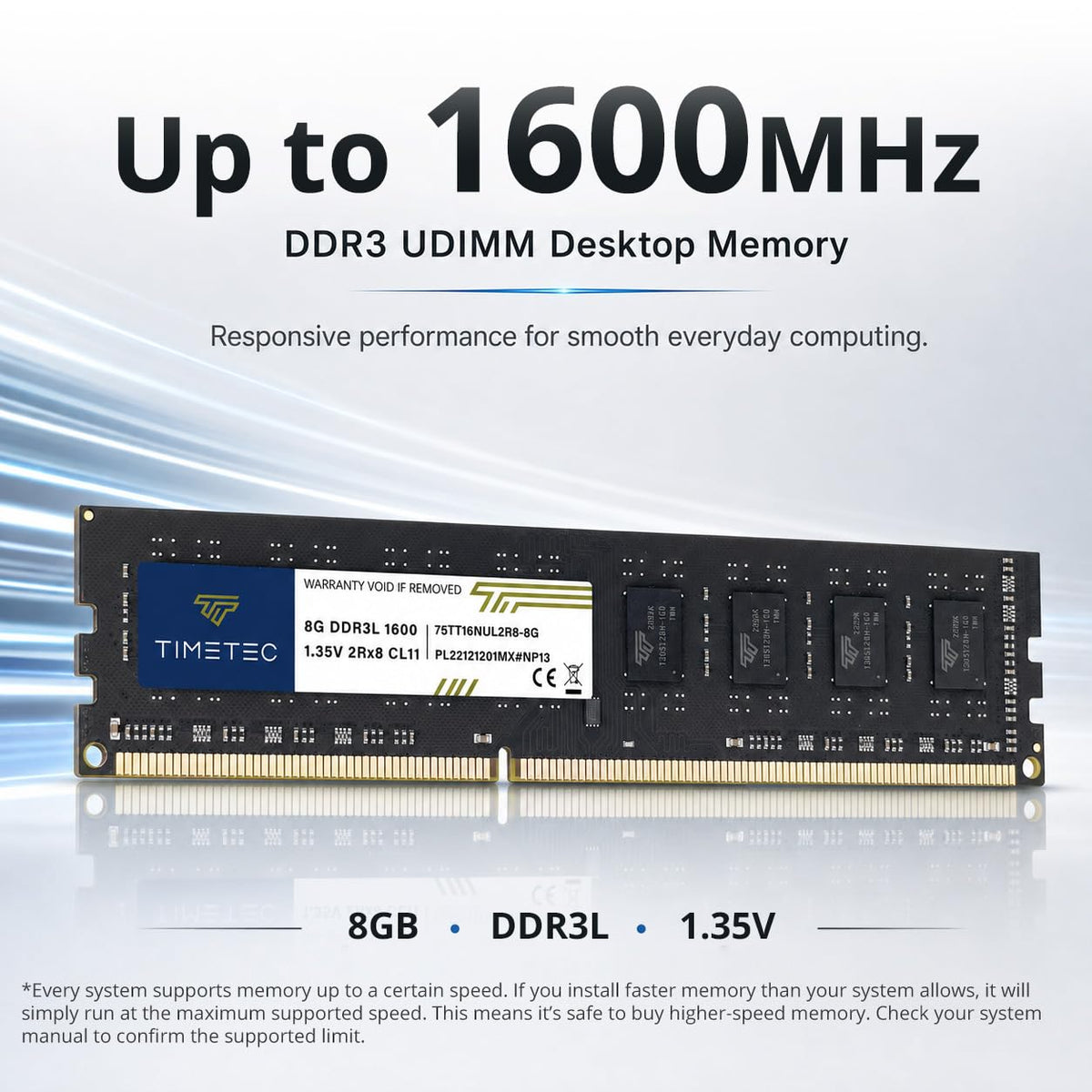 8GB DDR3L DDR3 1600MHz Non-ECC Unbuffered 240 Pin UDIMM Desktop Memory RAM Module K83532