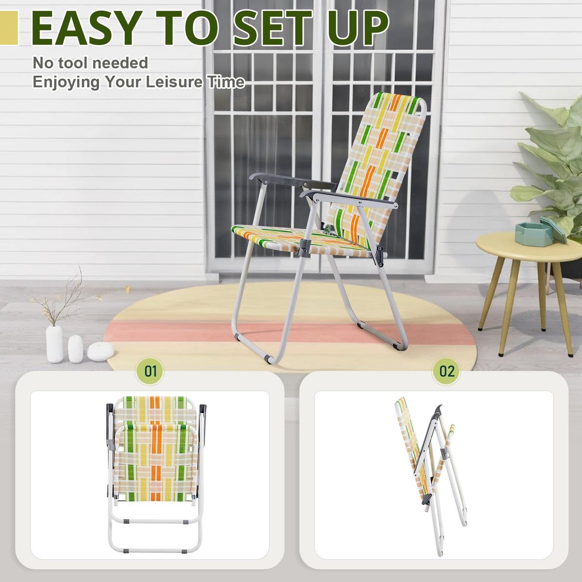 2 Pack Green Foldable Beach Chairs I495777