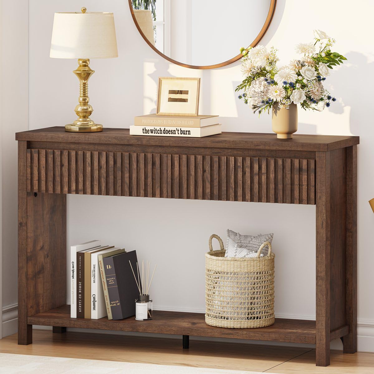 Rustic Oak Console Table with 2 Drawers B1109