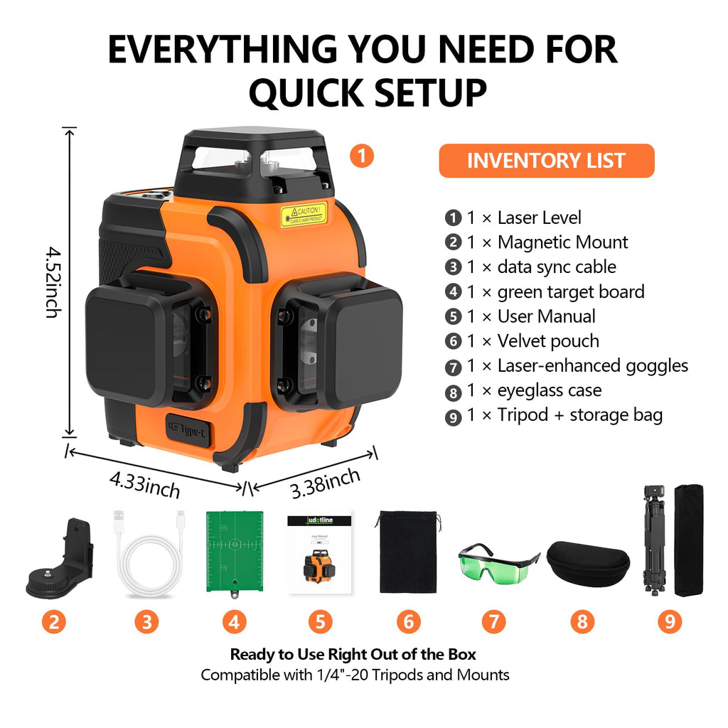 3x360° Self Leveling Laser Level with Tripod A846073