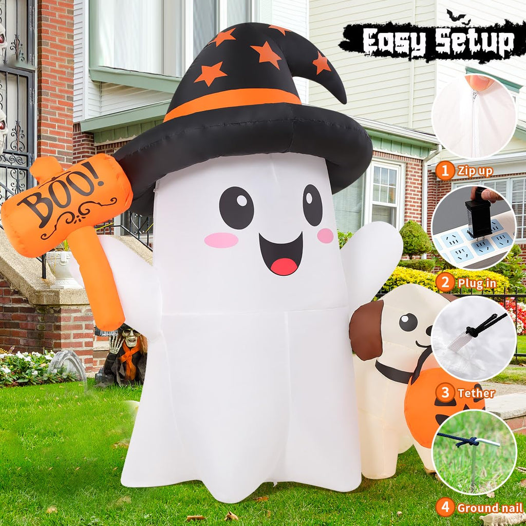 5 FT Halloween Inflatables Ghost with Built-in LEDs B881