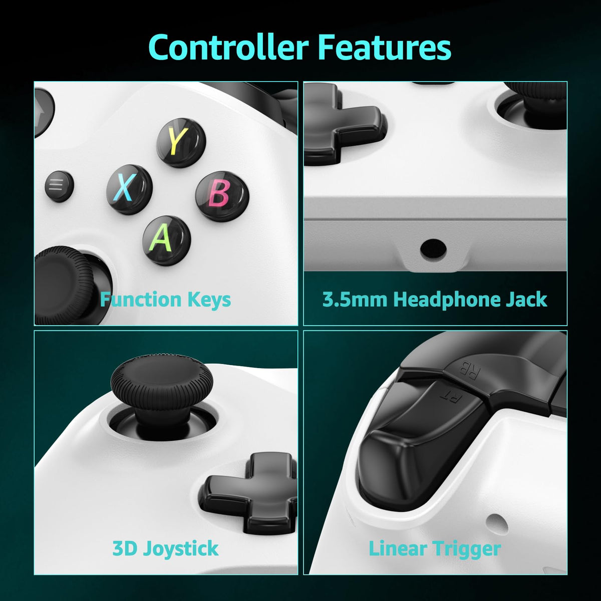 Wired Gamepad with Hall Effect Joysticks Turbo Dual Vibration 3.5mm Headphone Jack White 7.2ft C337300