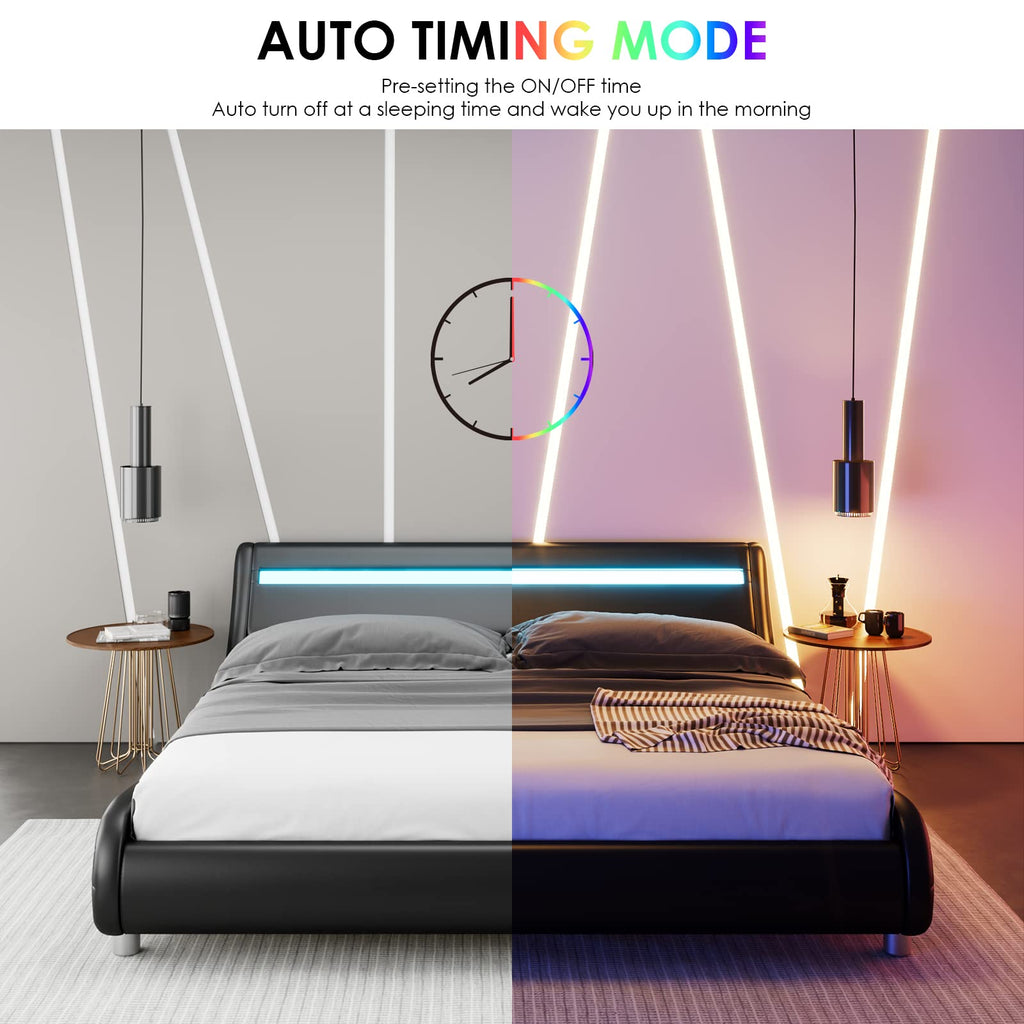 Black Upholstered Full LED Platform Bed Frame with Headboard F994650
