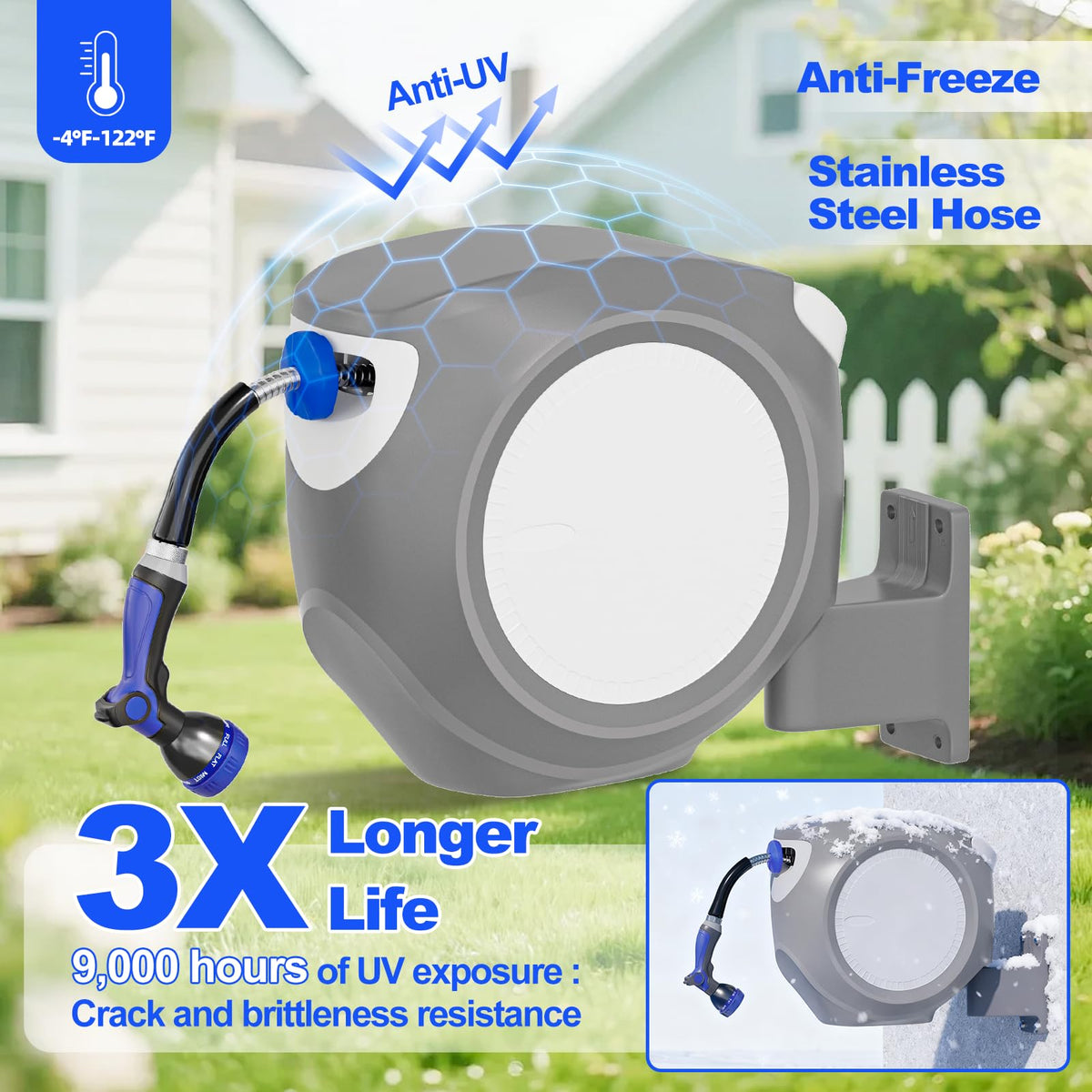 100 FT Stainless Steel Garden Hose Reel O84506