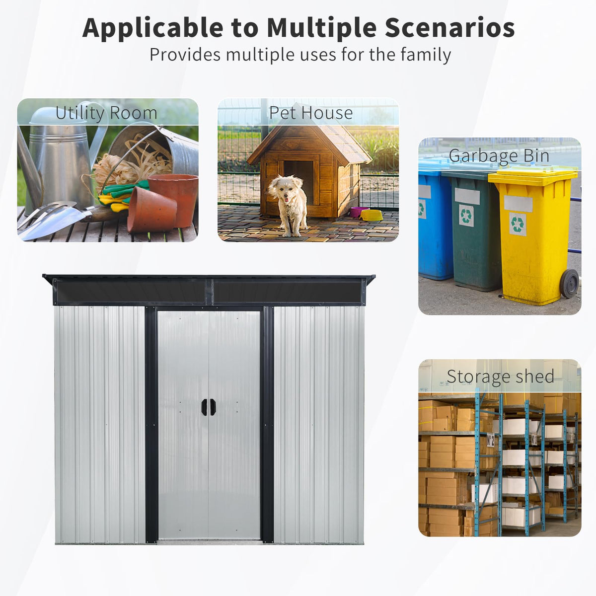 8 x 6 FT Metal Storage Shed with Lockable Sliding Doors H537086