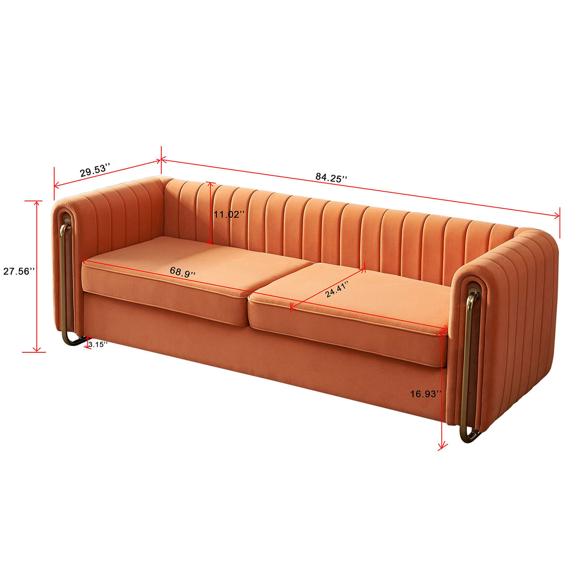 Orange Velvet 84 Inch 3-Seater Sofa G6601