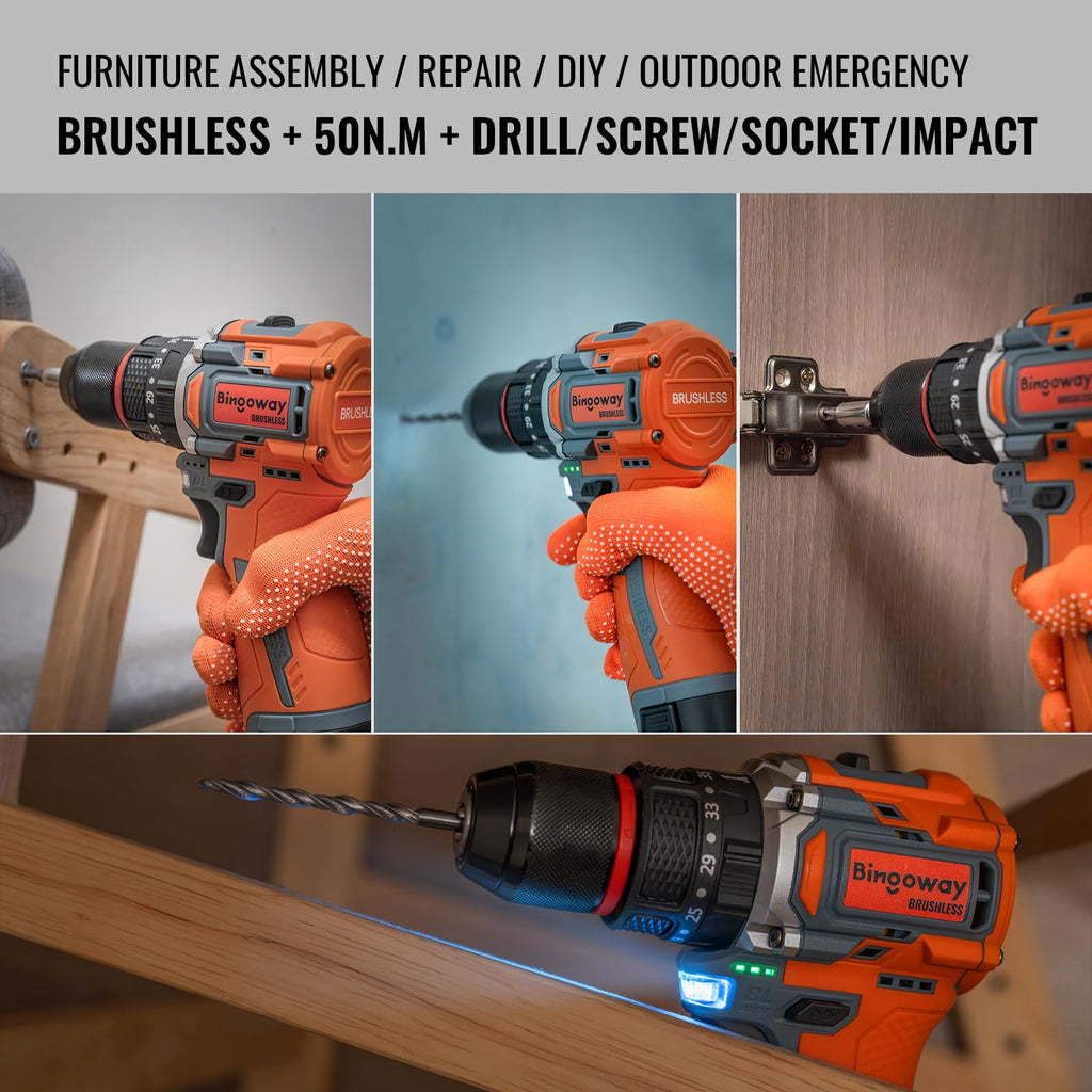 16.8V Brushless Cordless Drill Set with 2 Batteries D6204