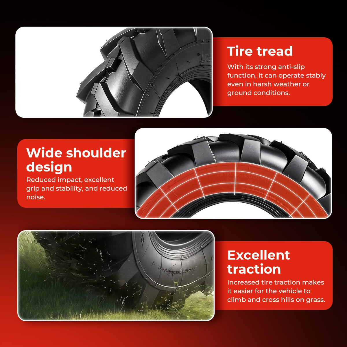 4.80x4.00x8 Lawn & Garden Mower Tires, Set of 2, 4 Ply Tubeless P893