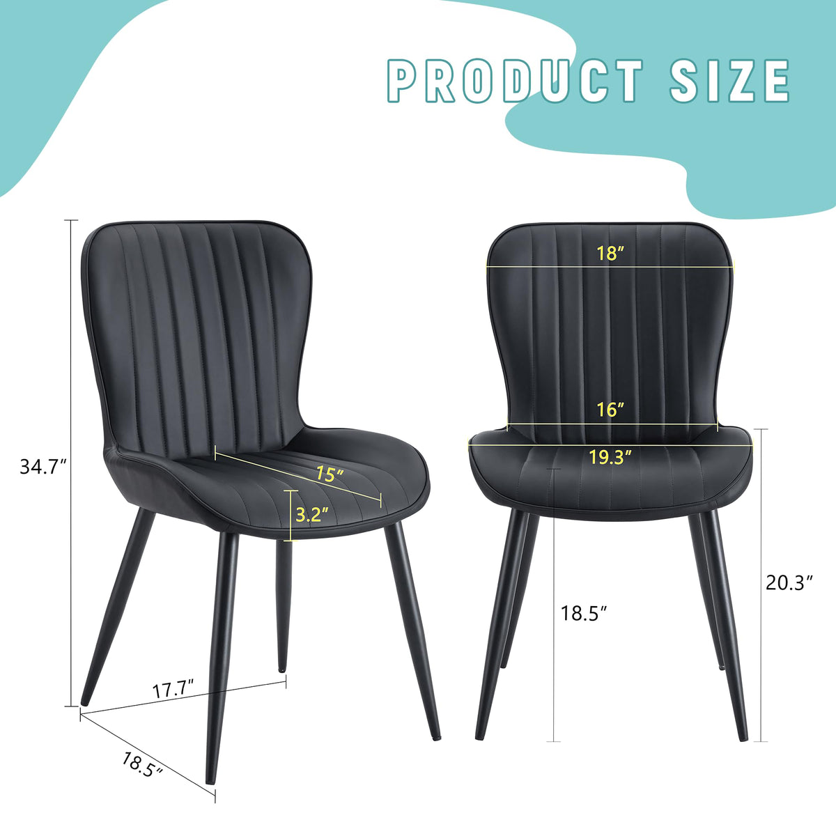 Black Dining Chairs Set of 4 PU Leather Metal Leg Z939