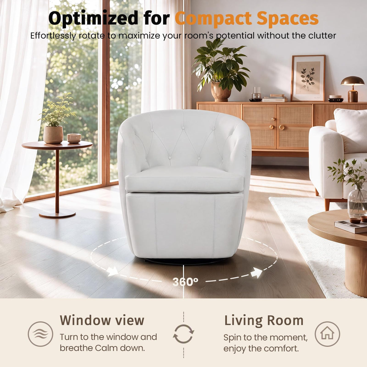 360° Swivel Button-Tufted Barrel Chair T20482