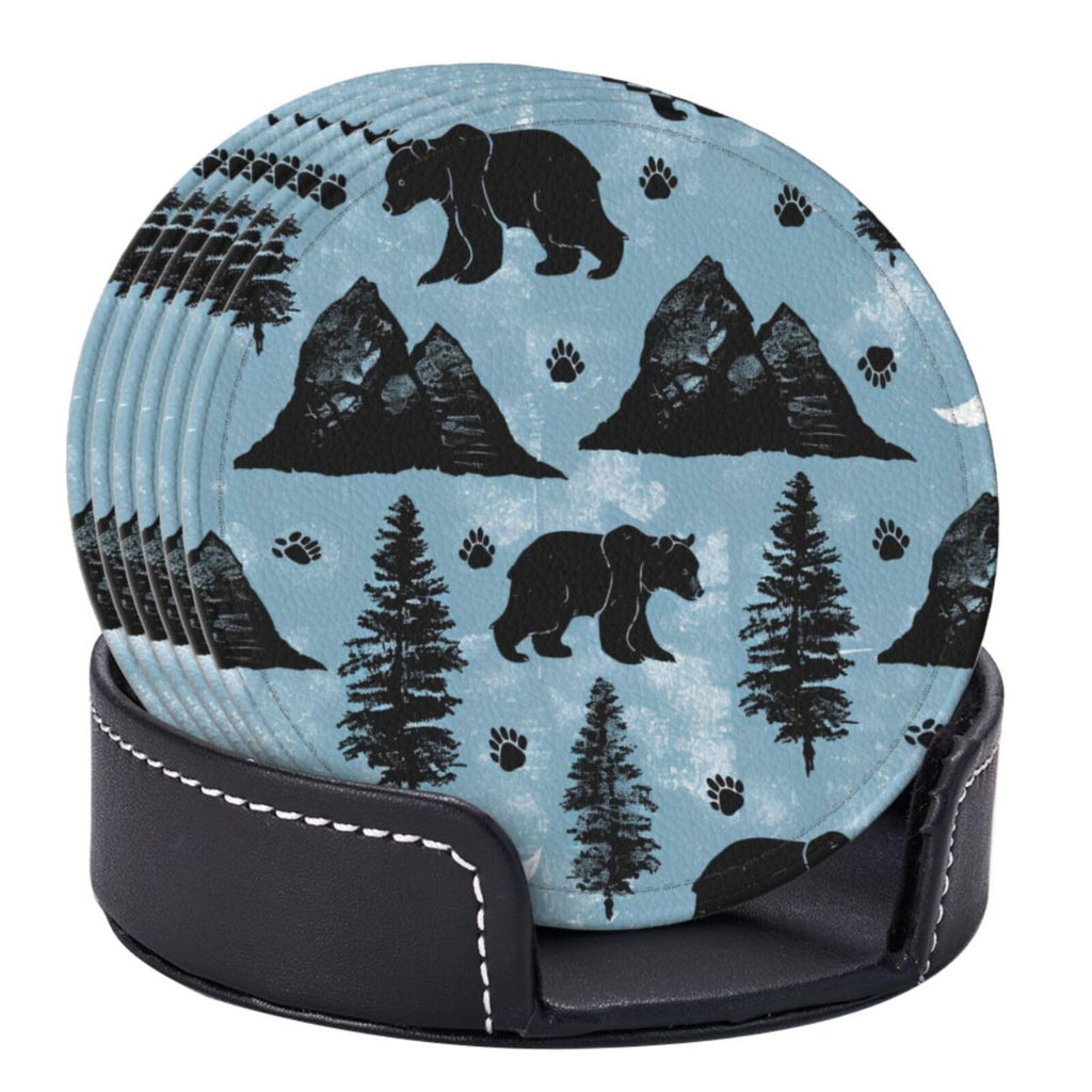 Black Leather Coasters Set with Holder P5360
