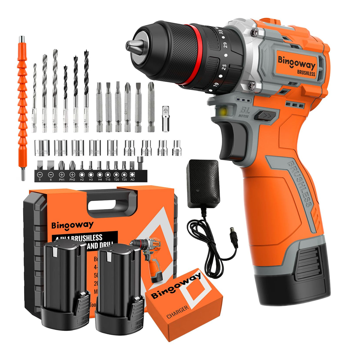 16.8V Brushless Cordless Drill Set with 2 Batteries D6204