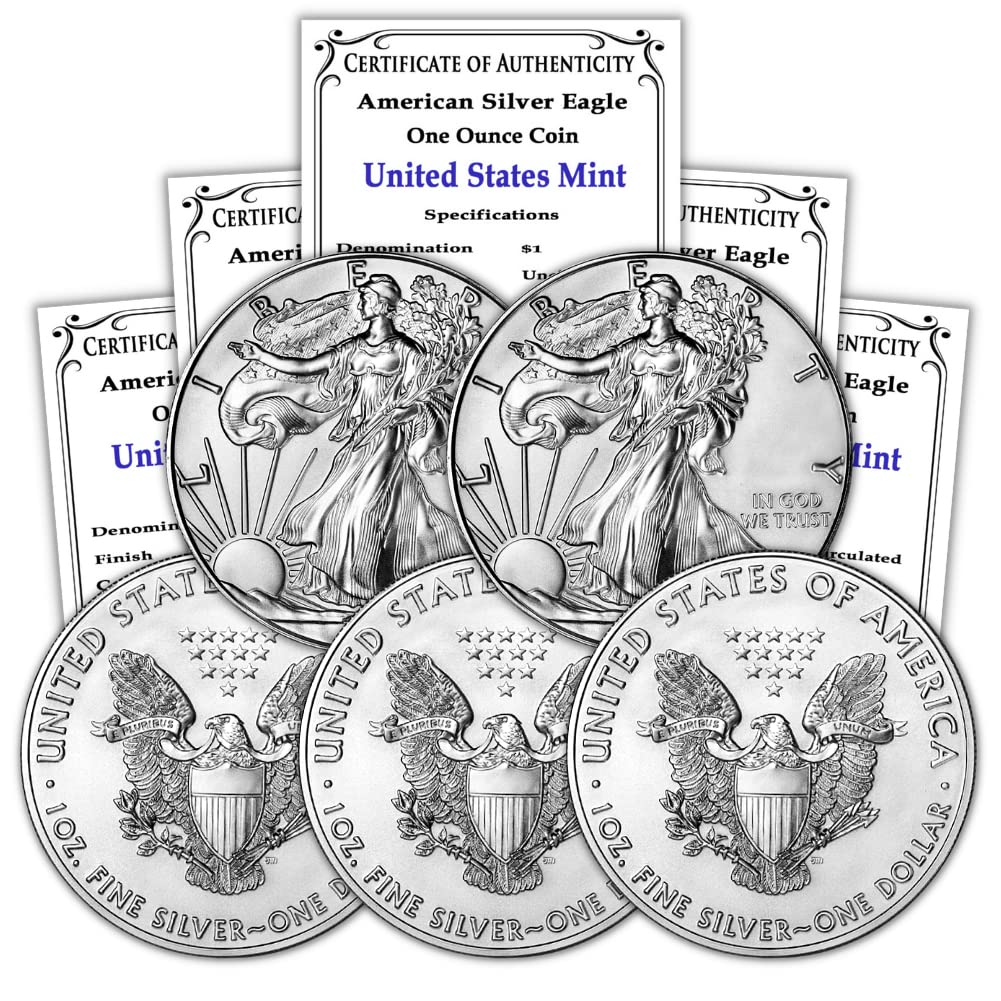 1 oz American Silver Eagle $1 Lot of 5 Z822