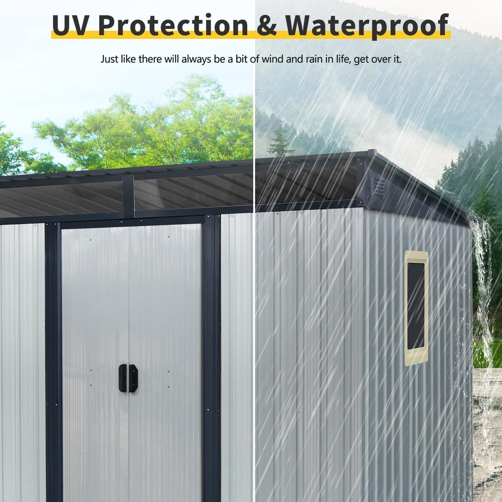 8 x 6 FT Metal Storage Shed with Lockable Sliding Doors H537086