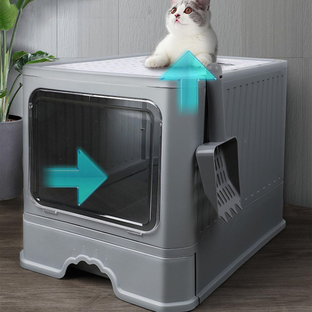 Foldable Enclosed Cat Litter Box with Lid Q63064