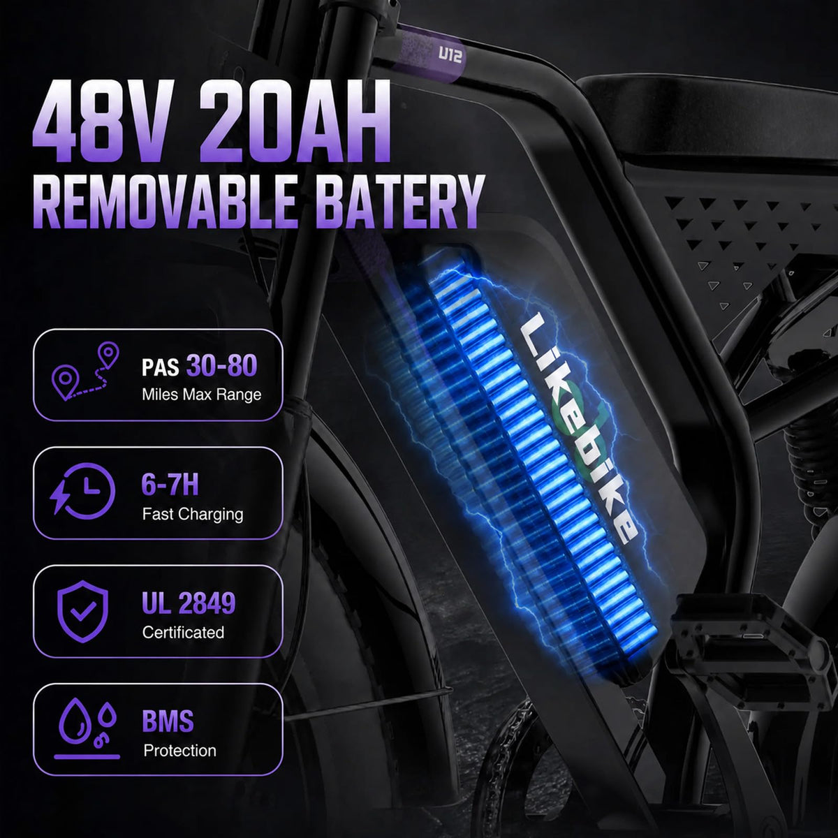 1500W 80 Miles 48V 20AH Electric Bike B190