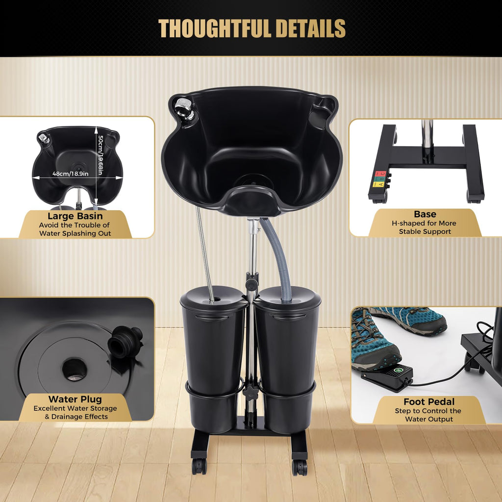 Portable ABS Shampoo Basin with 2 Water Buckets, Electric Pump and Drain Hoses S17745