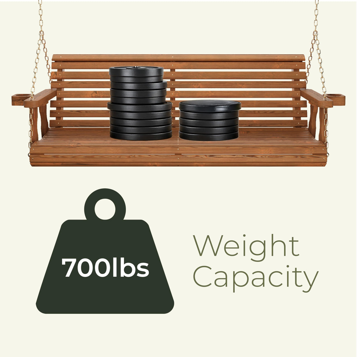 Heavy Duty 700 Lb Capacity Porch Swing with Cup Holders, 5 Foot F256