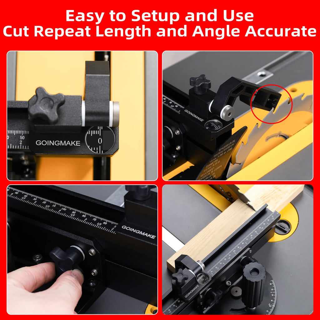Compact Table Saw Miter Gauge with Extendable Fence T7930
