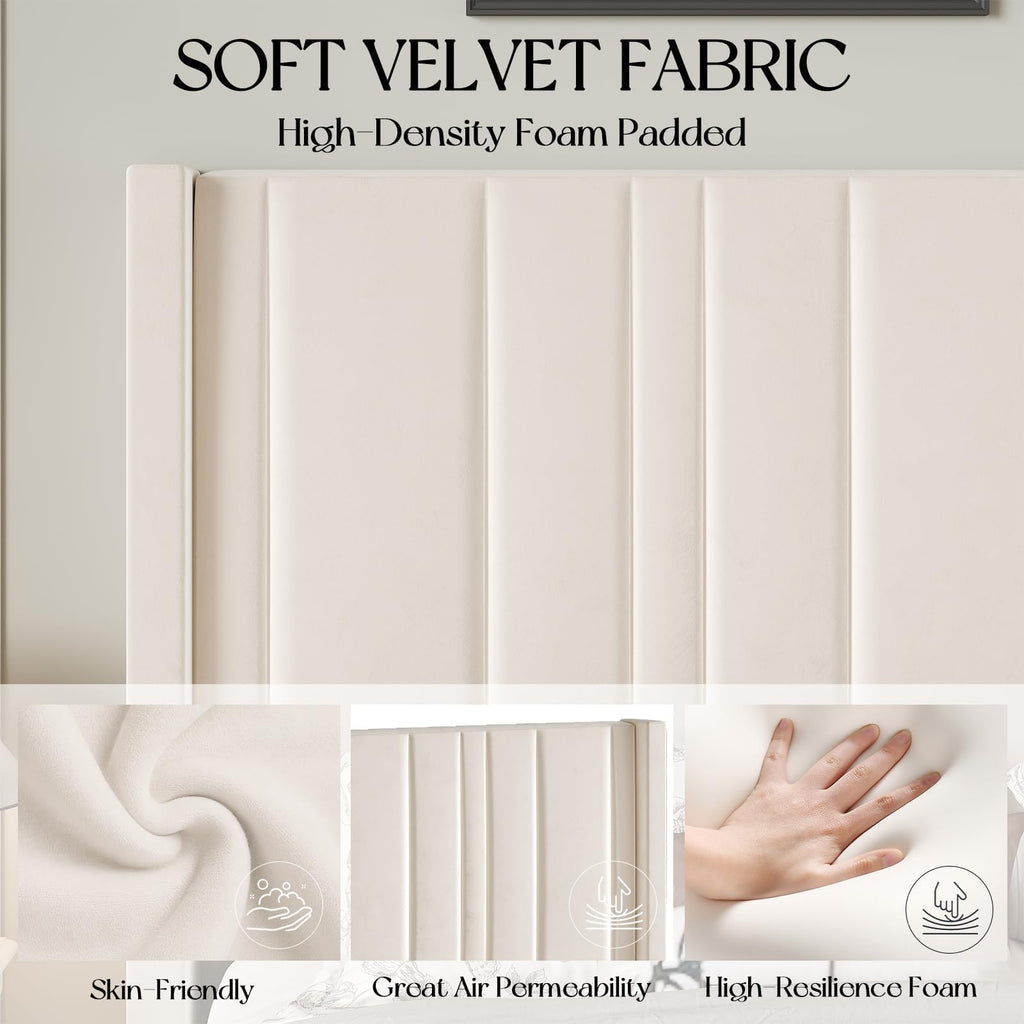 Full Size Velvet Headboard Bed Frame P443