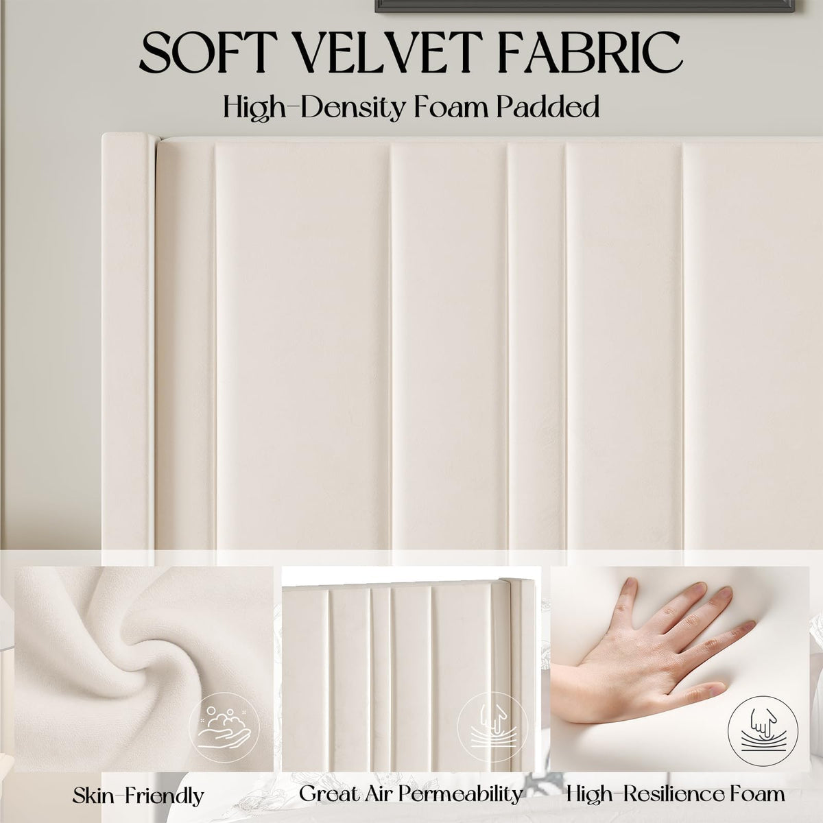 Full Size Velvet Headboard Bed Frame P443