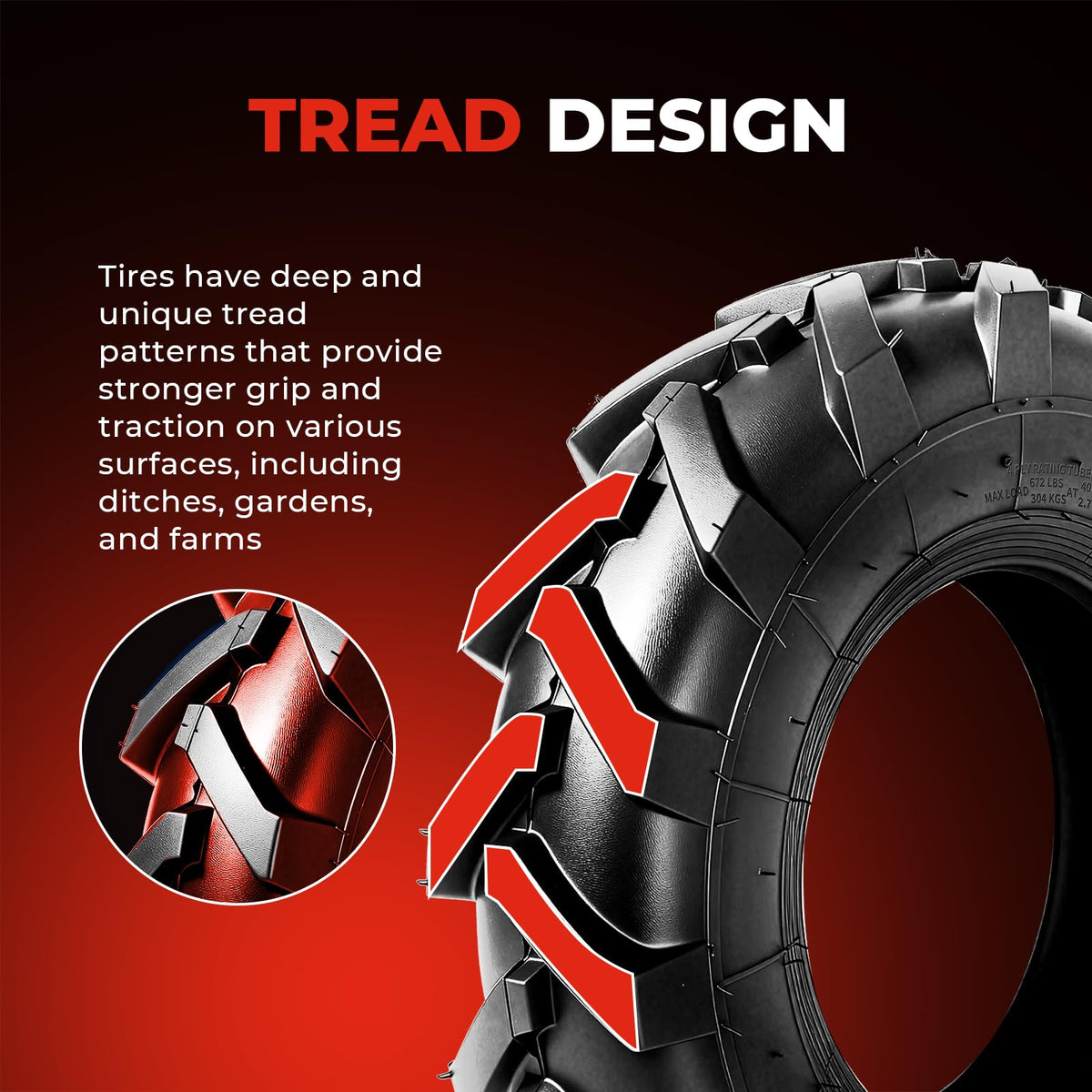 4.80x4.00x8 Lawn & Garden Mower Tires, Set of 2, 4 Ply Tubeless P893