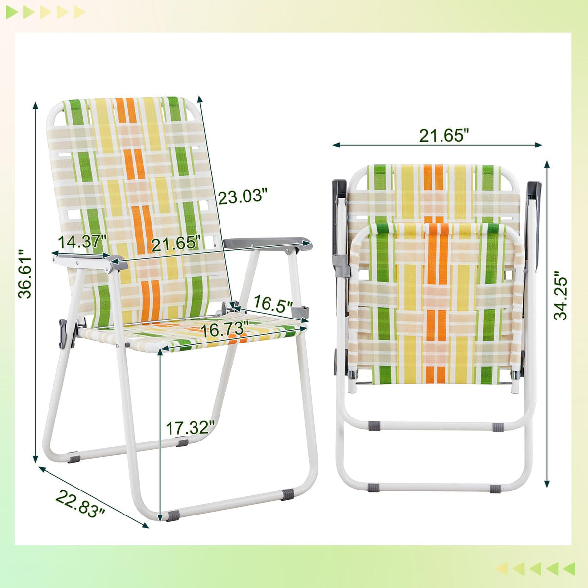 2 Pack Green Foldable Beach Chairs I495777