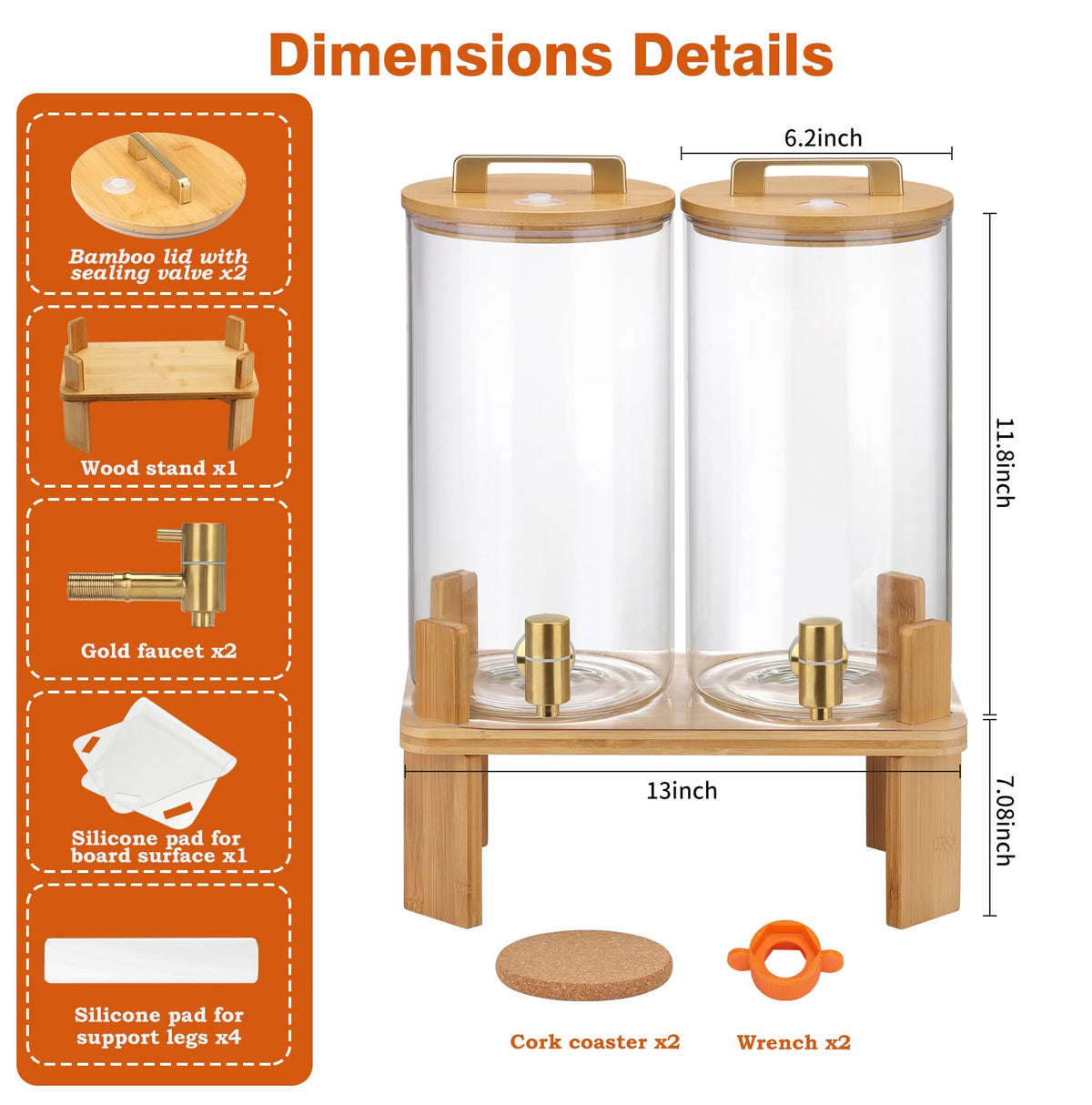 1.5 Gallon Glass Drink Dispenser with Wooden Stand G95114