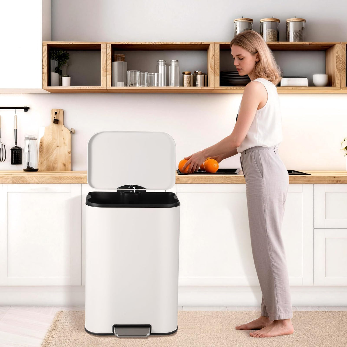 50L Stainless Steel Step Trash Can with Soft-Close Lid B2990