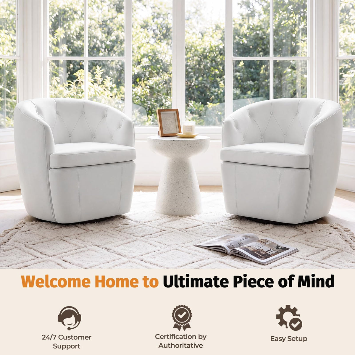 360° Swivel Button-Tufted Barrel Chair T20482