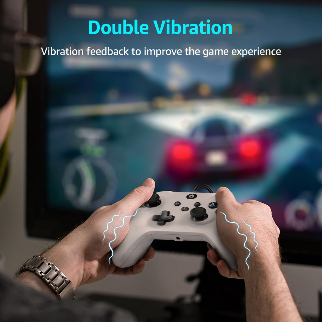 Wired Gamepad with Hall Effect Joysticks Turbo Dual Vibration 3.5mm Headphone Jack White 7.2ft C337300