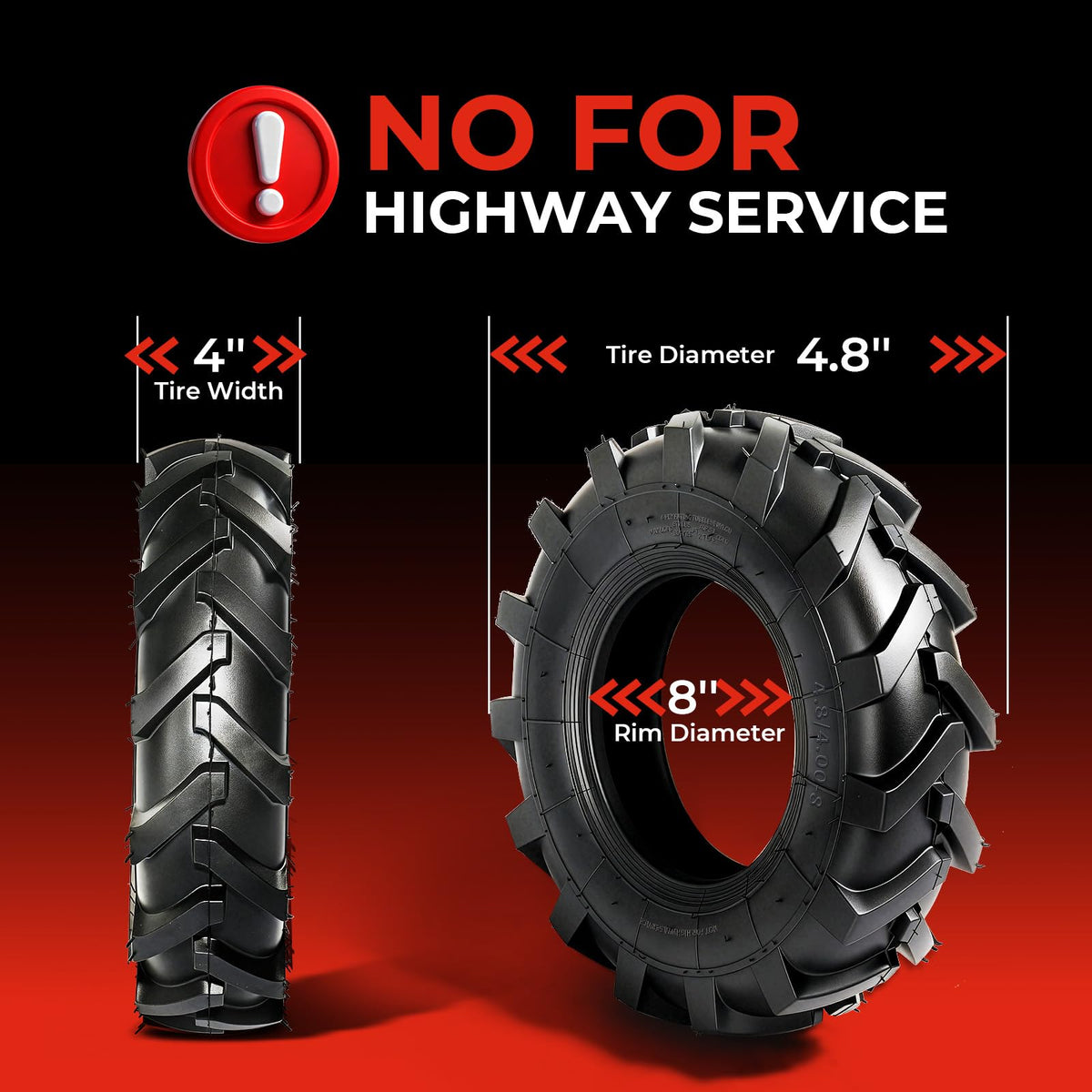 4.80x4.00x8 Lawn & Garden Mower Tires, Set of 2, 4 Ply Tubeless P893
