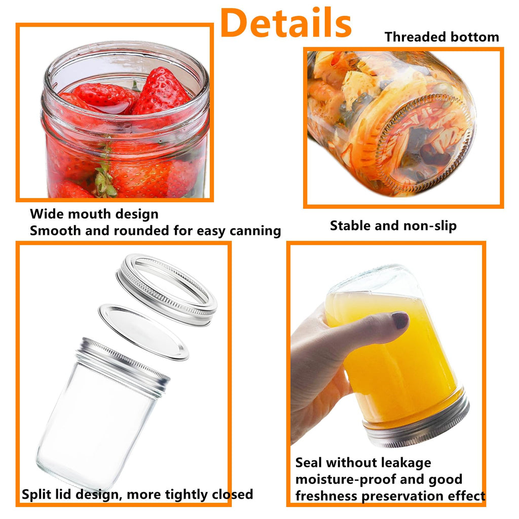 12 Pc 16 oz Wide Mouth Glass Mason Jars with Lids V601404