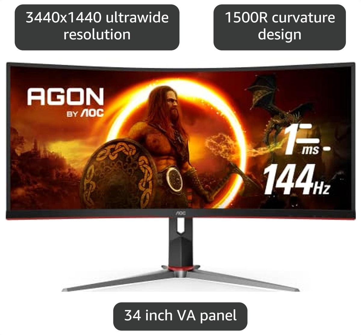 34" Curved UltraWide QHD VA Gaming Monitor W490273