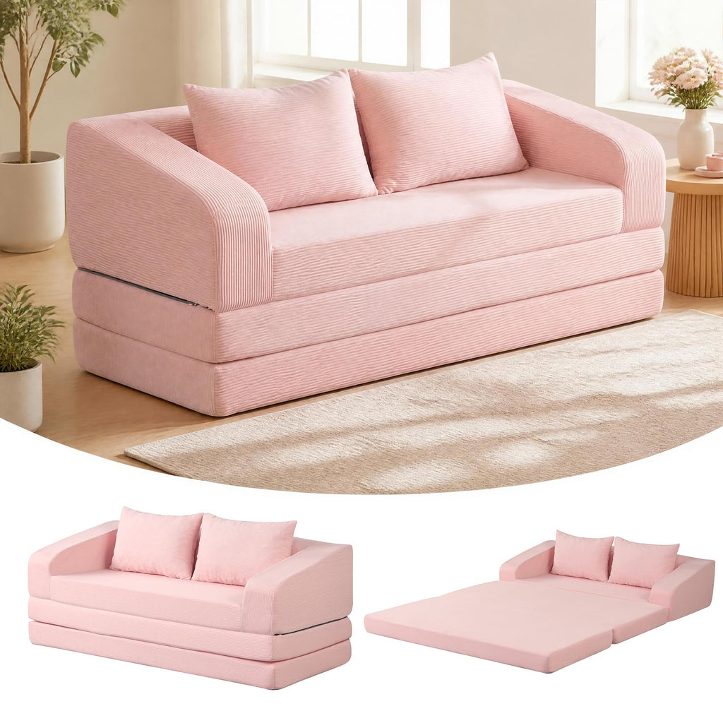 61" Pink Convertible Futon Sofa Bed T415284