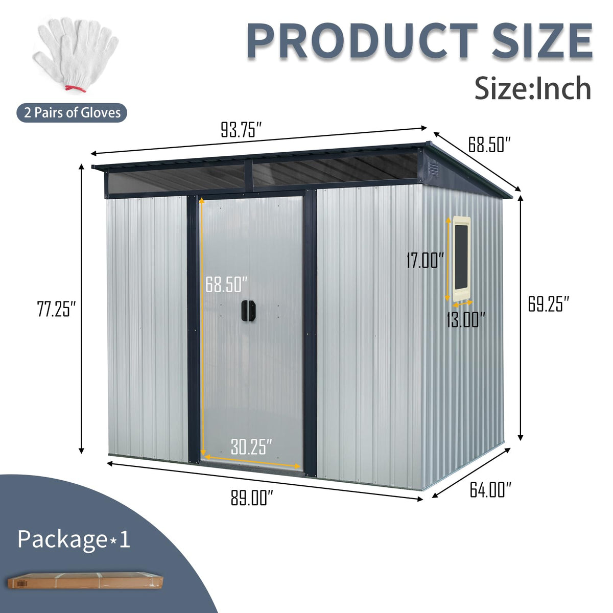 8 x 6 FT Metal Storage Shed with Lockable Sliding Doors H537086