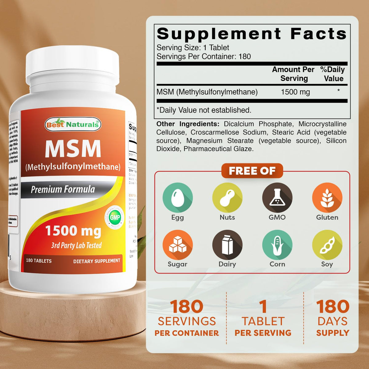 MSM 1500 mg 180 Tablets M84846
