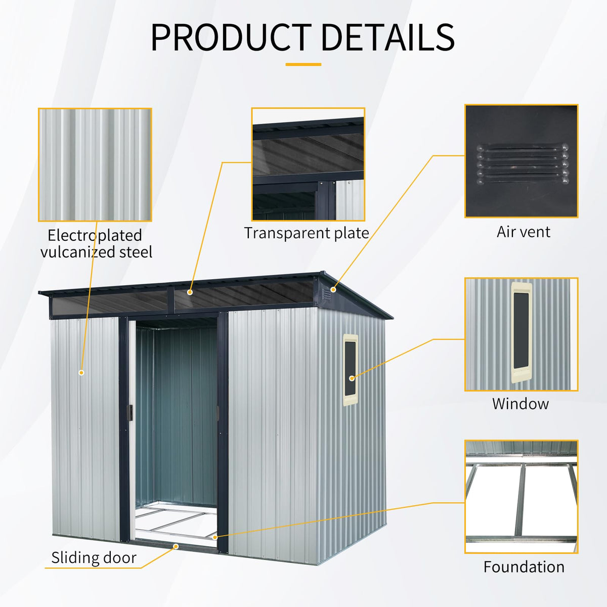8 x 6 FT Metal Storage Shed with Lockable Sliding Doors H537086
