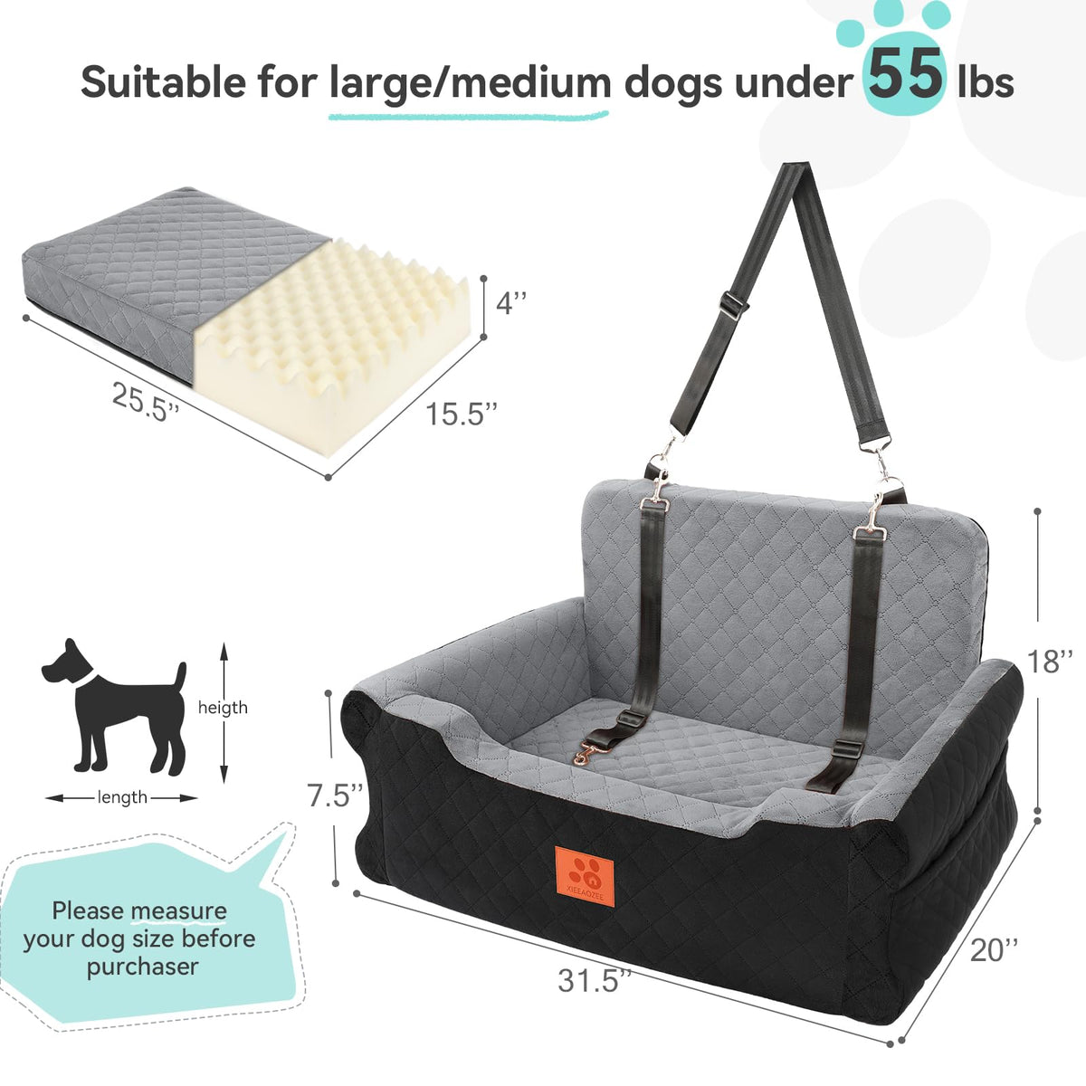 Dog Car Seat for Large/Medium Dogs Up to 55 lbs F401984