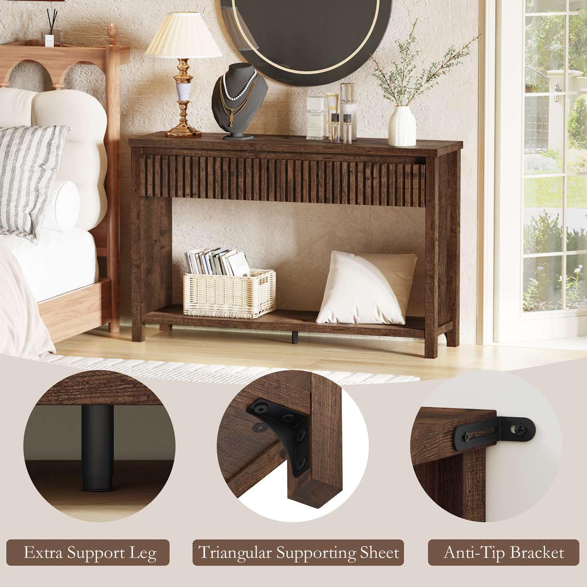 Rustic Oak Console Table with 2 Drawers B1109