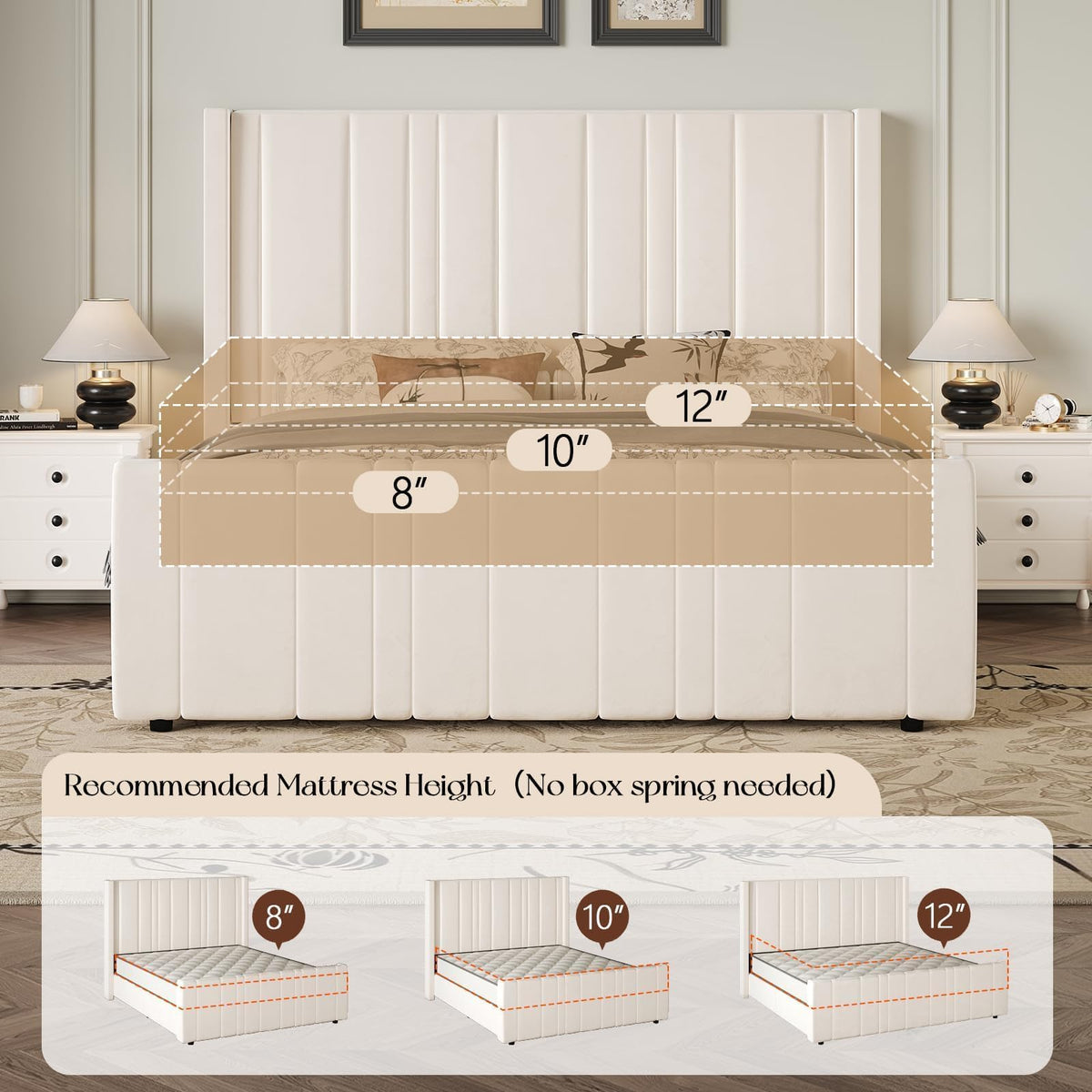 Full Size Velvet Headboard Bed Frame P443