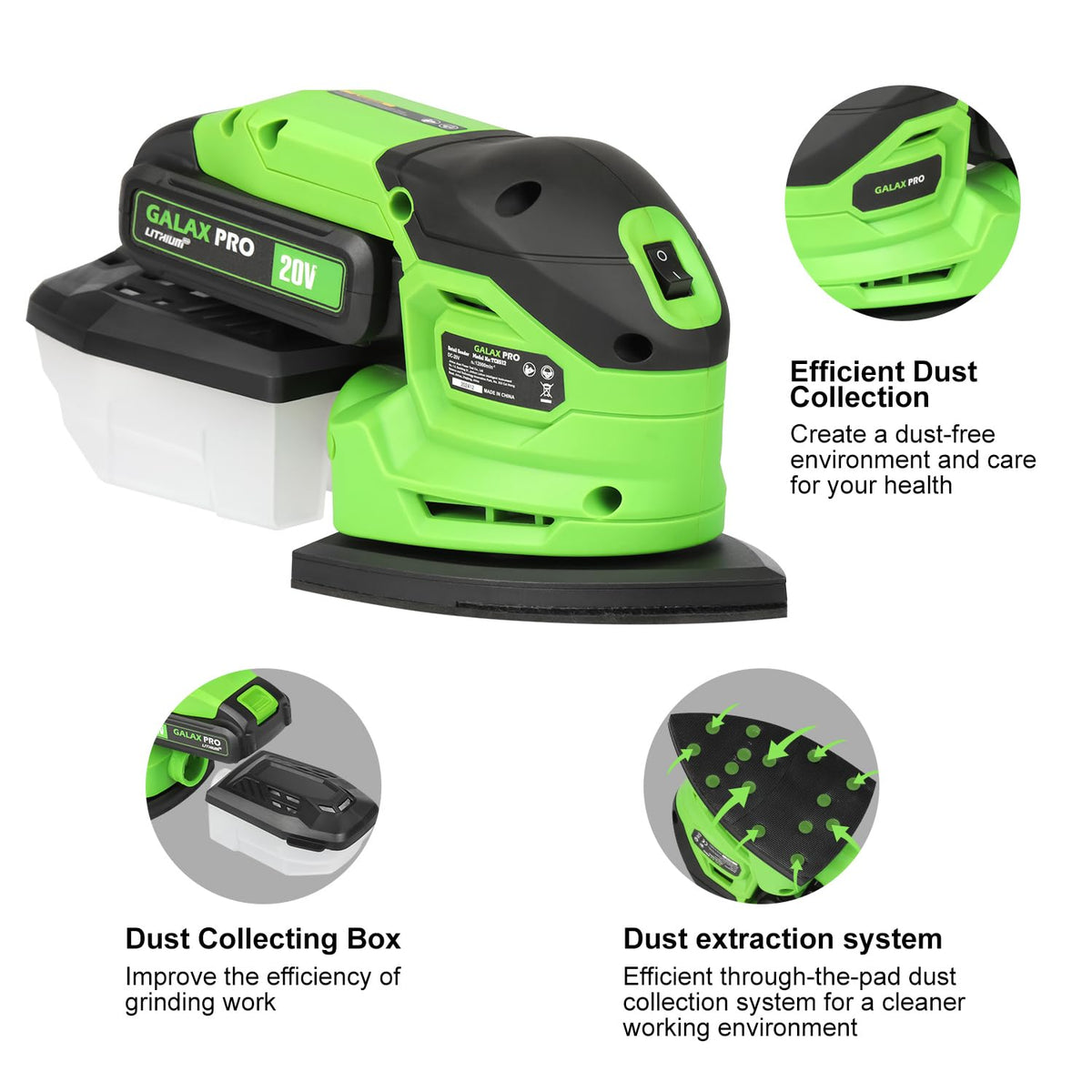 Cordless Detail Sander 2.0Ah Battery, 20 Pcs Sandpapers F750