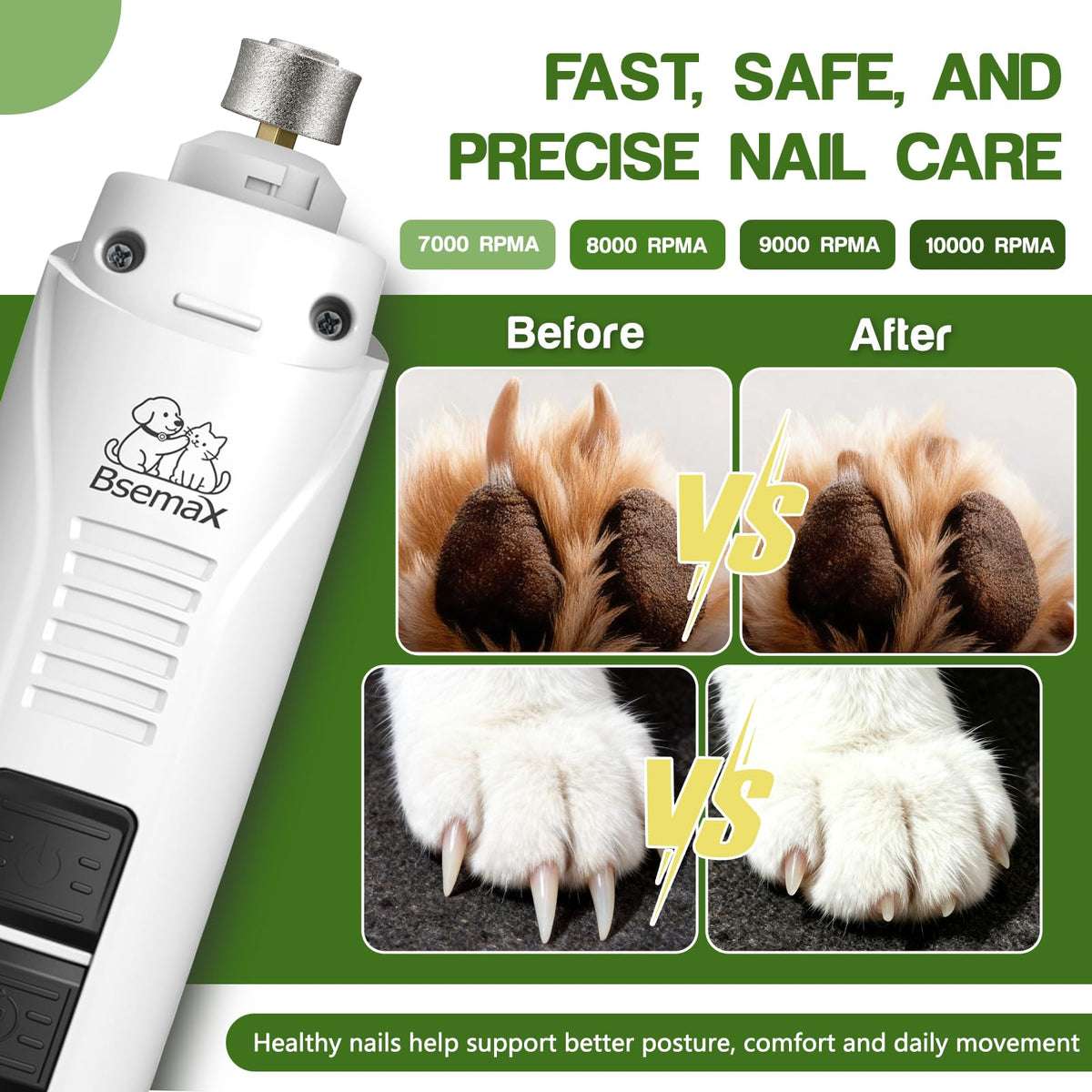 4-Speed Rechargeable Quiet Electric Dog Nail Grinder B963837