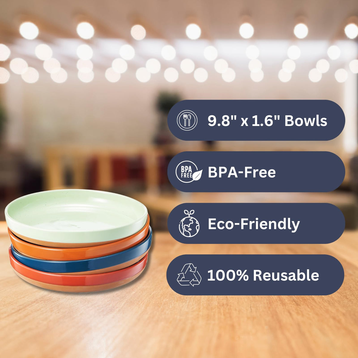 Ceramic Flat Pasta Bowl Plate Set of 4, 35oz Microwave Safe M520261