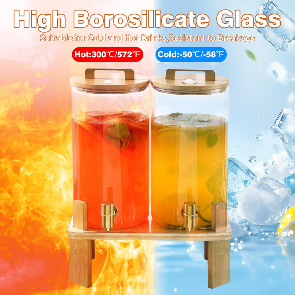 1.5 Gallon Glass Drink Dispenser with Wooden Stand G95114