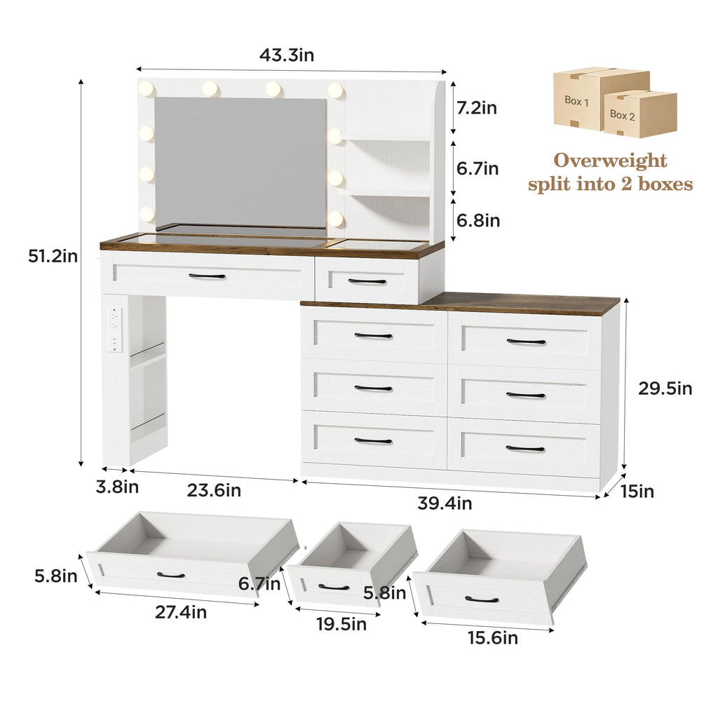 Antique White 6-Drawer Vanity Desk L719354