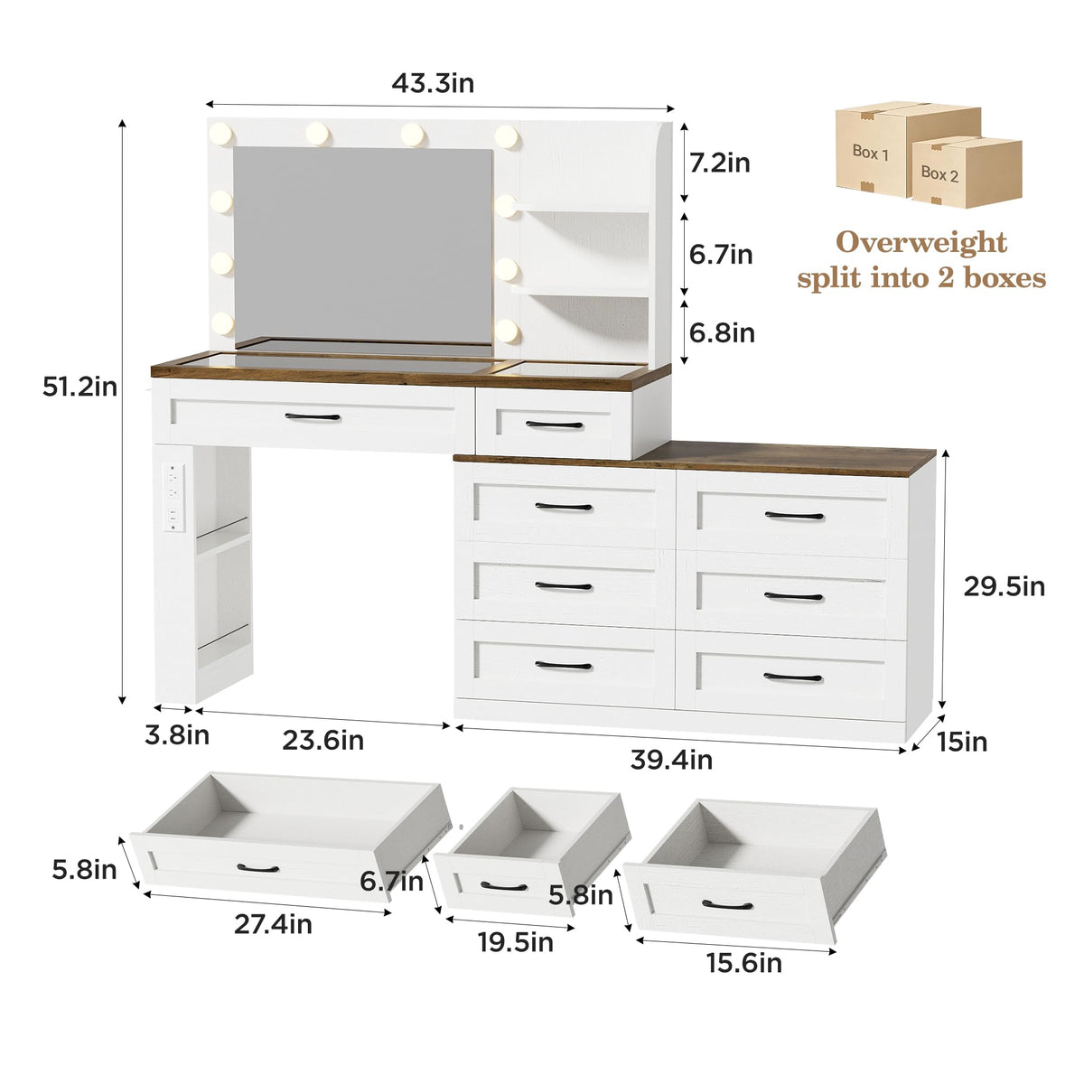 Antique White 6-Drawer Vanity Desk L719354